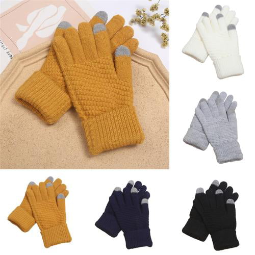 Winter Gloves Touchscreen Friendly Thermal Soft Warm Acrylic Knitted Fullfinger 